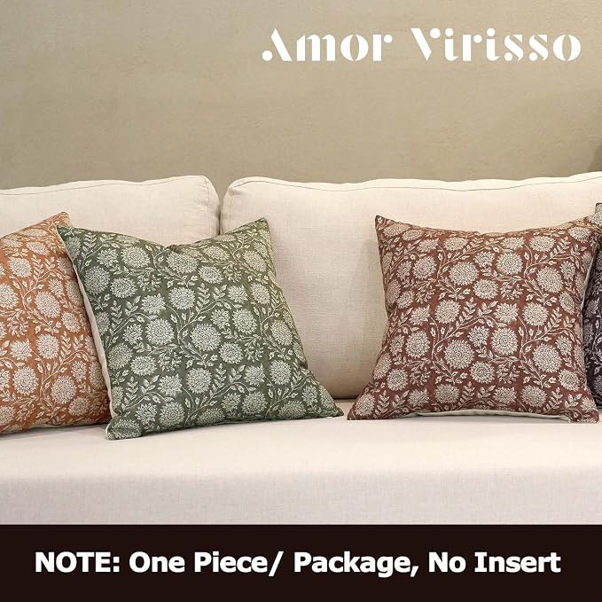Amor Virisso Floral Pillow Covers 24x24 Throw Pillow Covers Vintage Block Print - Image 6