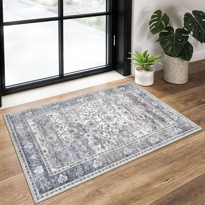 KUTA Vintage 2x3 Entryway Rug, Washable Kitchen Rugs & Ultra Thin Soft Throw Rug by KUTA