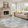 8ft Round Area Rug for Living Room: 8x8 Washable Neutral Abstract Modern Soft by UERMEI