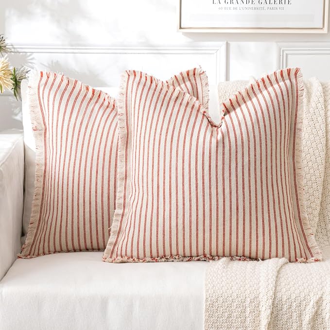 MIULEE Pack of 2 Christmas Red Pillow Covers 20x20 Inch Striped Farmhouse Couch - Image 7