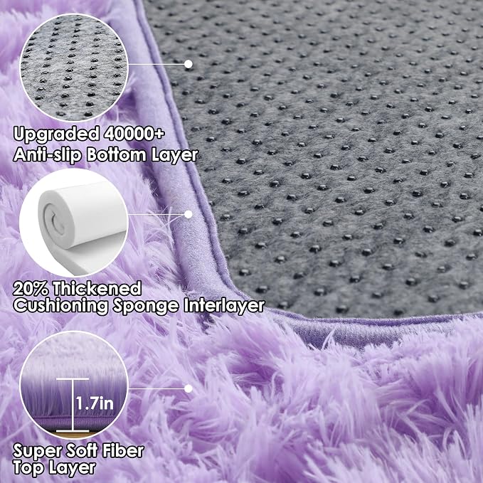 ONASAR Purple Rugs for Living Room Bedroom, 5x8 Washable Fluffy Bedside Area Rug - Image 3