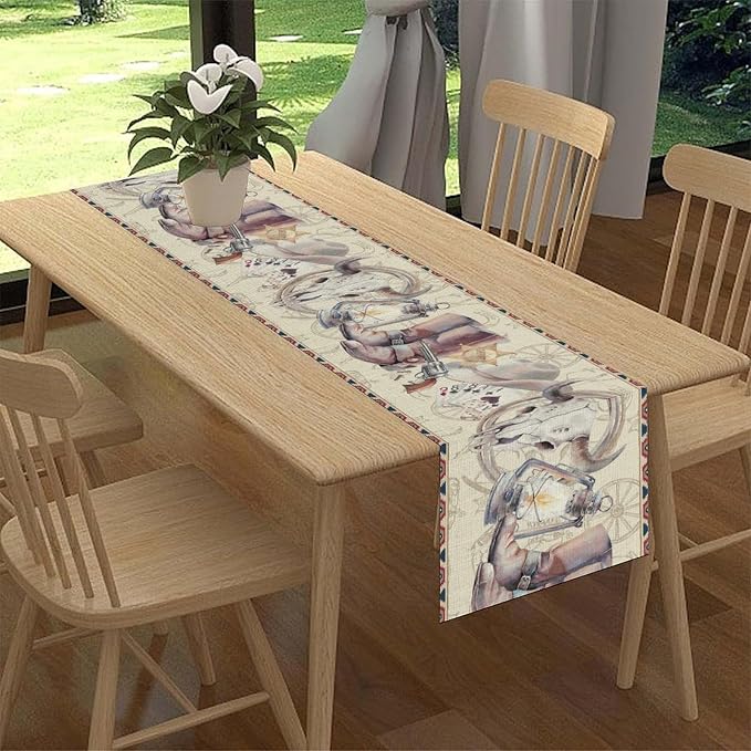 Western Cowboy Table Runner, Watercolor Rustic Country American Wild West - Image 2