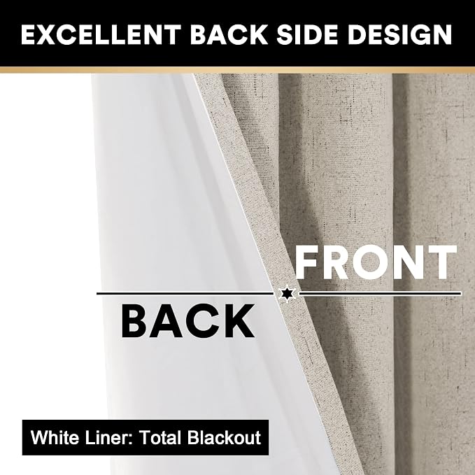 PrinceDeco 100% Blackout Curtains 84 Inches Length 2 Panels Set Blackout Linen - Image 5