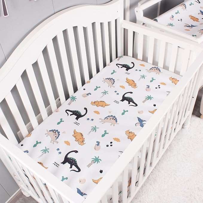 Belsden Pack of 3 Dinosaur Fitted Crib Sheet Set - Image 2