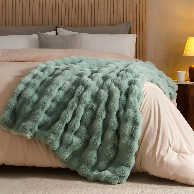 Lotus Karen Faux Fur Throw Blanket Sage Green - Image 6