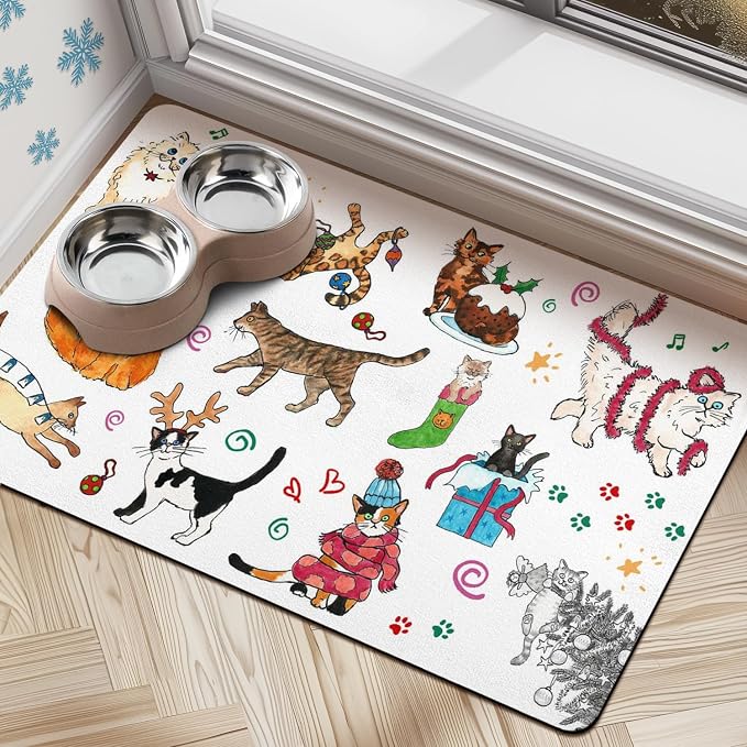 Dog Food Mats for Floors, Absorbent Dog Bowl Mats for Food and Water, Quick Dry by Cuslnox