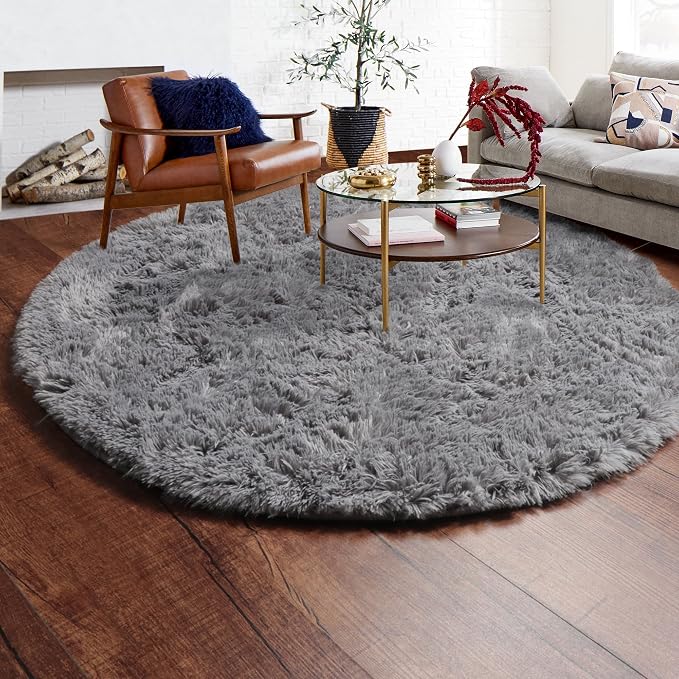 ONASAR Grey Round Area Rugs 5ft, Fluffy Plush Shaggy Carpet - Image 9