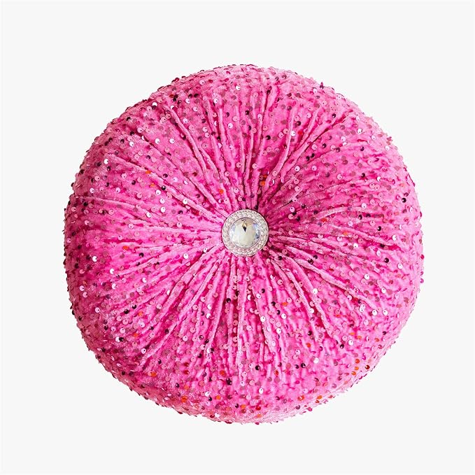 Round Throw Pillow, 13.7" Soft Glitter Sequin Pleated Pumpkin Decorative Round by Unknown