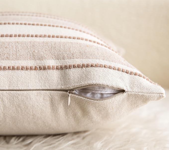 Decorative Boho Throw Pillow Covers, Farmhouse Textured Pillow Case, 18 x 18 - Image 4