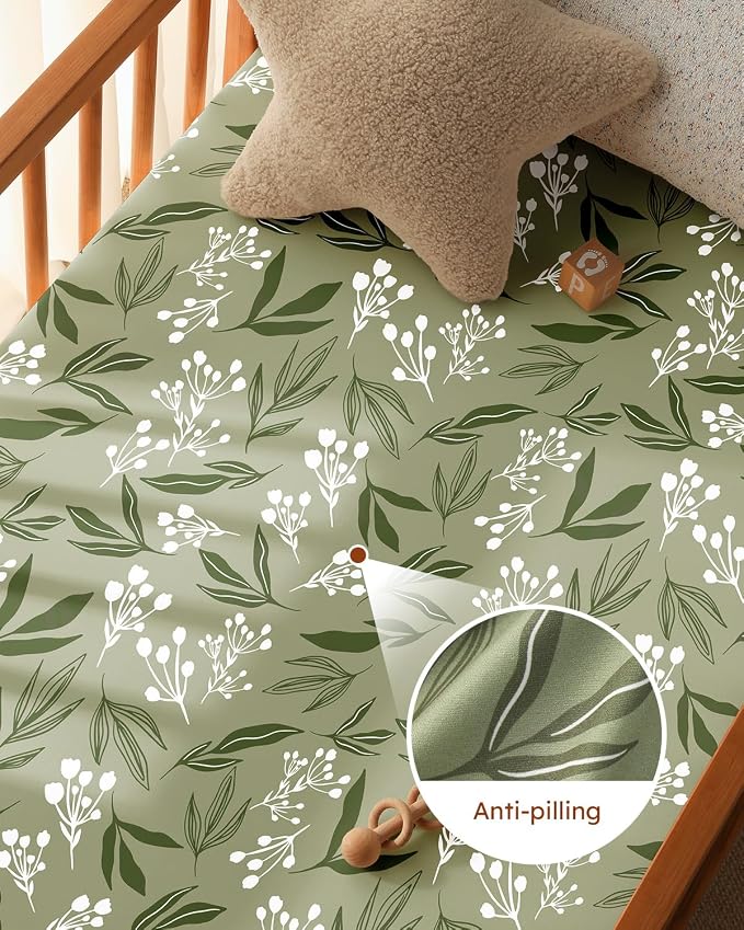 Baby Crib Sheets for Boys Girls, Breathable Soft Microfiber Baby Sheet Green & - Image 4