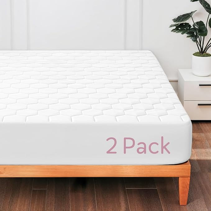 Hearth & Harbor 2 Pack California King Size Quilted Fitted Mattress Pad Cover by HearthHarbor