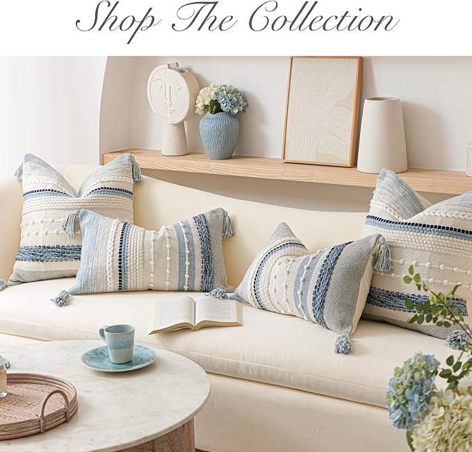 BlissBlush Coastal Blue Boho Decorative Throw Pillow Cover 20x20 Modern - Image 7