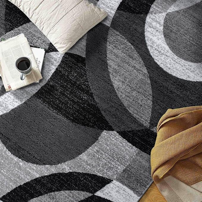 Rugshop Gray Modern Geometric Area Rug, Abstract Circles, High-Traffic - Image 9
