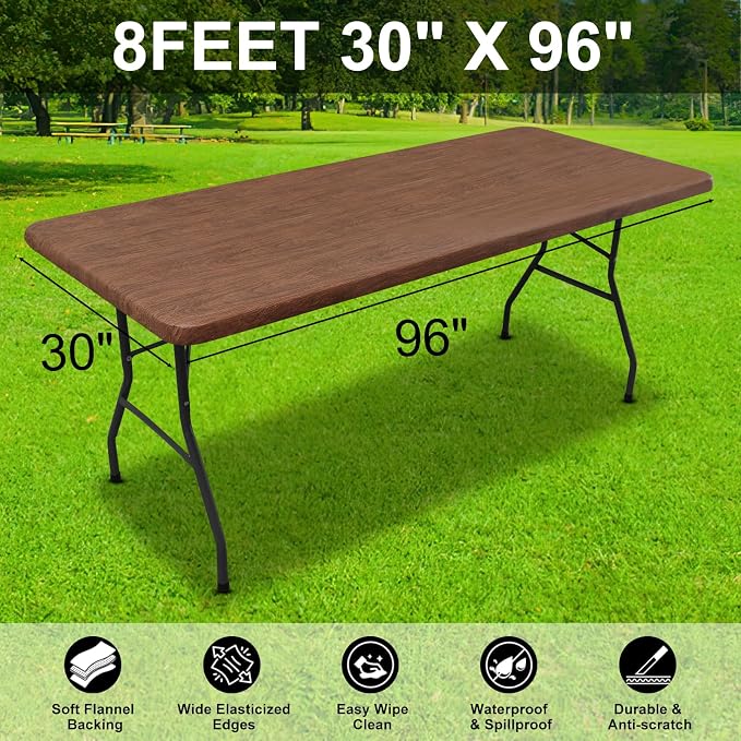 Smiry Rectangle Picnic Tablecloth, Wipeable Flannel Backed Vinyl Tablecloths - Image 6