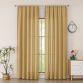 Simplebrand Gold Semi Sheer Faux Linen Textured Curtains 84 Inches Long 2 Panels by Simplebrand