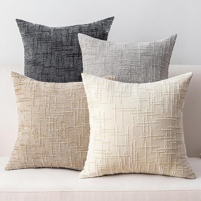 Decorative Throw Pillow Covers 20x20 Inch Set of 4, Soft Solid Farmhouse by ZSkogur