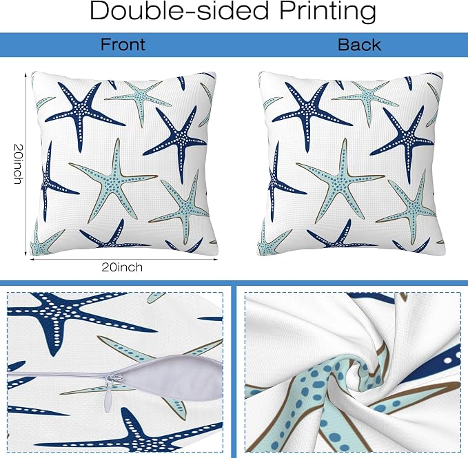Throw Pillow Covers Nautical Starfish Pillow Covers 20x20 Inch Set of 2 Navy - Image 2