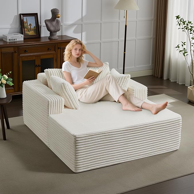 61" Oversized Chaise Lounge Chair Indoor, Boneless Couch Cloud Fluffy Chaise by Unknown
