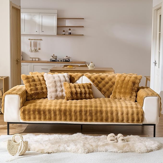 Faux Fur Decorative Throw Pillow Cover Plush Thick Bubble Pillow Covers Luxury by Huierxun