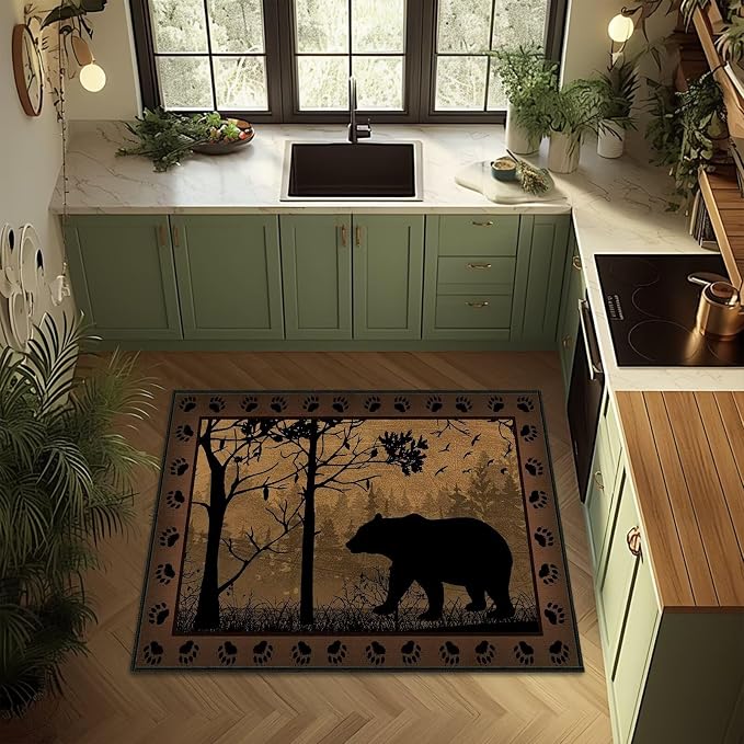 Vintage Entryway Rug 2x3 Washable Kitchen Rug Ulta-Thin Non-Slip Low Pile - Image 3