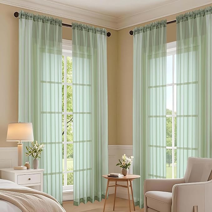 OVZME Sage Green Sheer Curtains 120 Inches Long 2 Panels Set, 59 Inch Extra - Image 7
