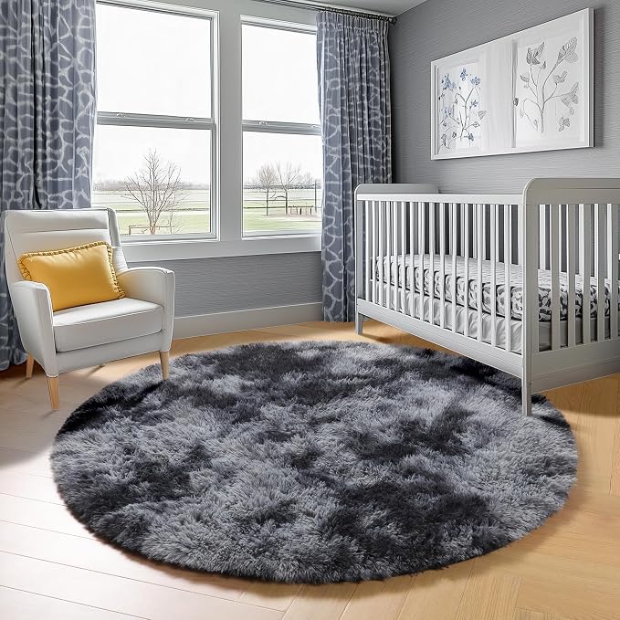 ONASAR Tie-Dyed Dark Grey Round Area Rug 4ft, Ultra Soft Bedroom Circle Rugs - Image 8