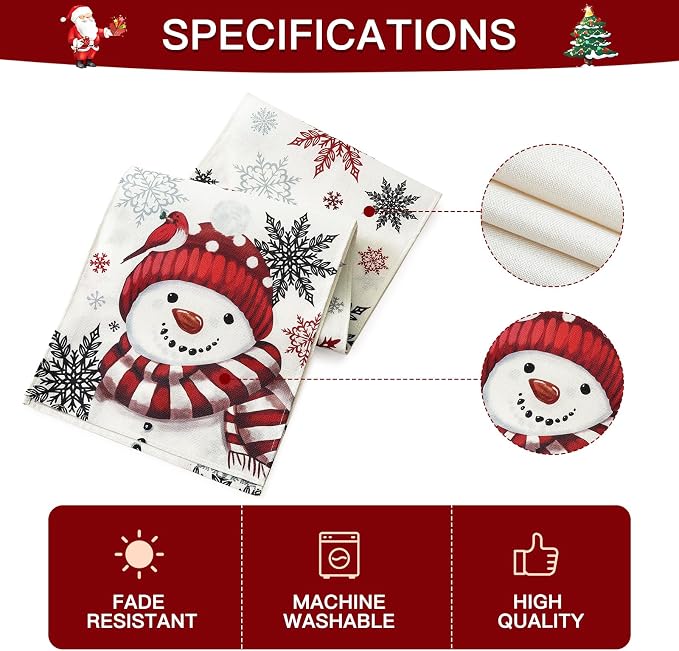 OTOSTAR Snowflakes and Red Snowman Christmas Table Runner, Xmas Seasonal Winter - Image 6