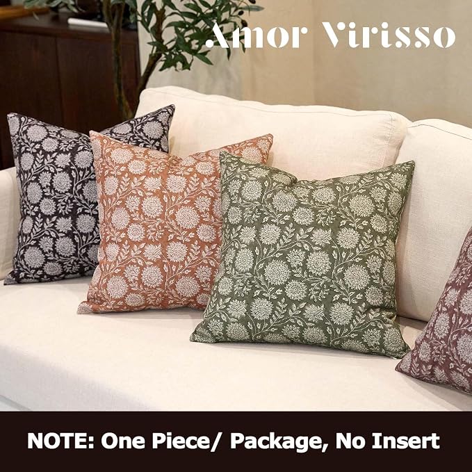 Amor Virisso Floral Throw Pillow Covers 18x18 Block Print Pillow Covers Vintage - Image 6