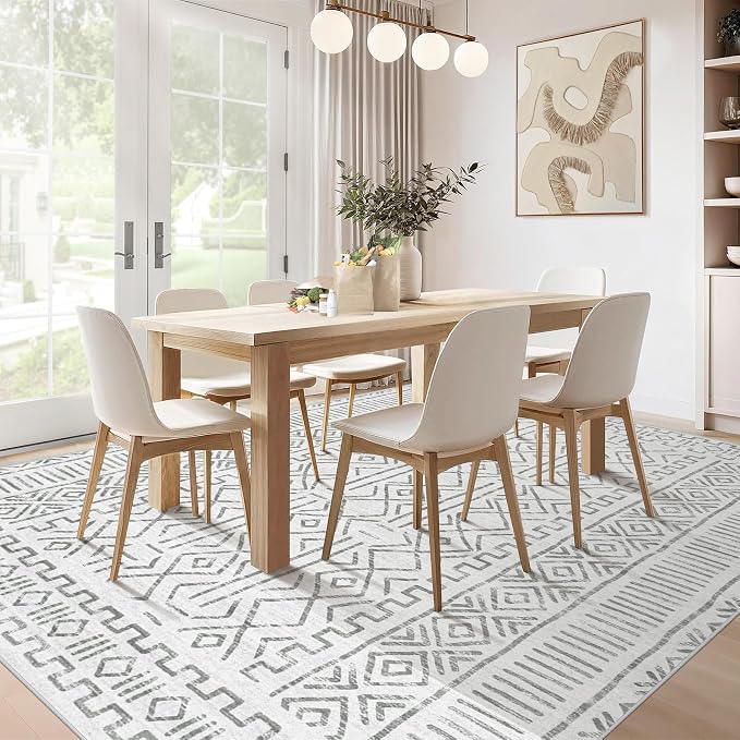 6x9 Area Rug Living Room: Washable Boho Geometric Moroccan Rug Neutral Modern - Image 6