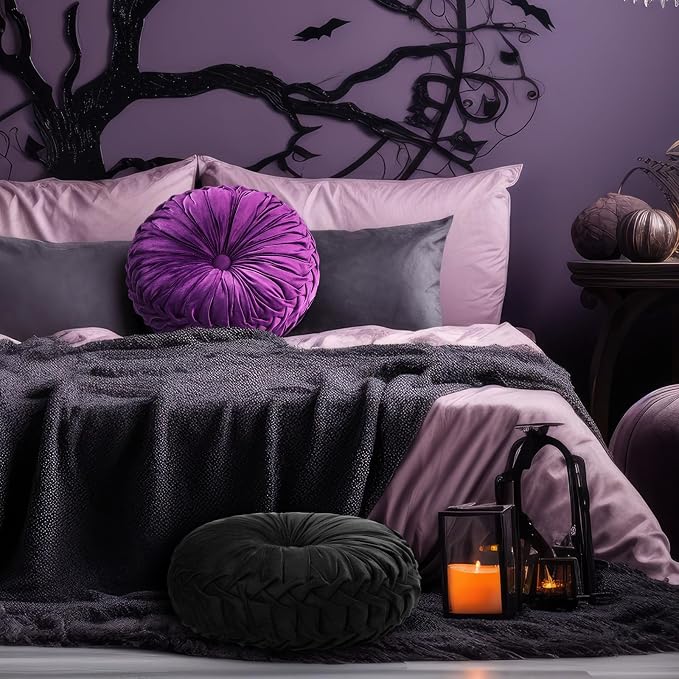 2 Pcs Round Throw Pillows 15 Inch Decorative Velvet Pleated Pumpkin Floor Boho - Image 7
