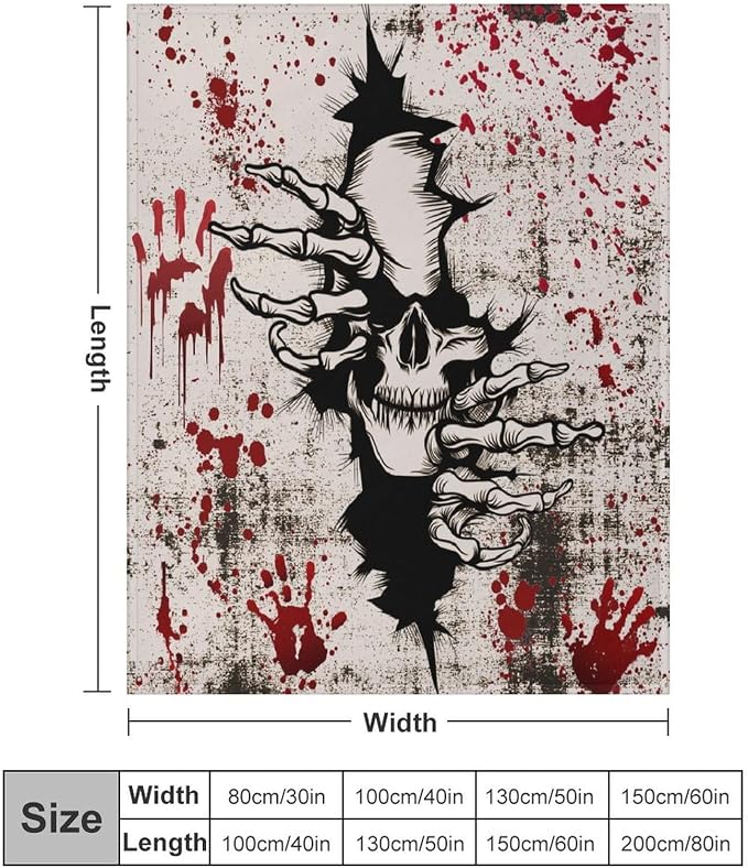 Horror Skull Throw Blanket, Halloween Day of The Dead Vintage Gothic Scary - Image 2