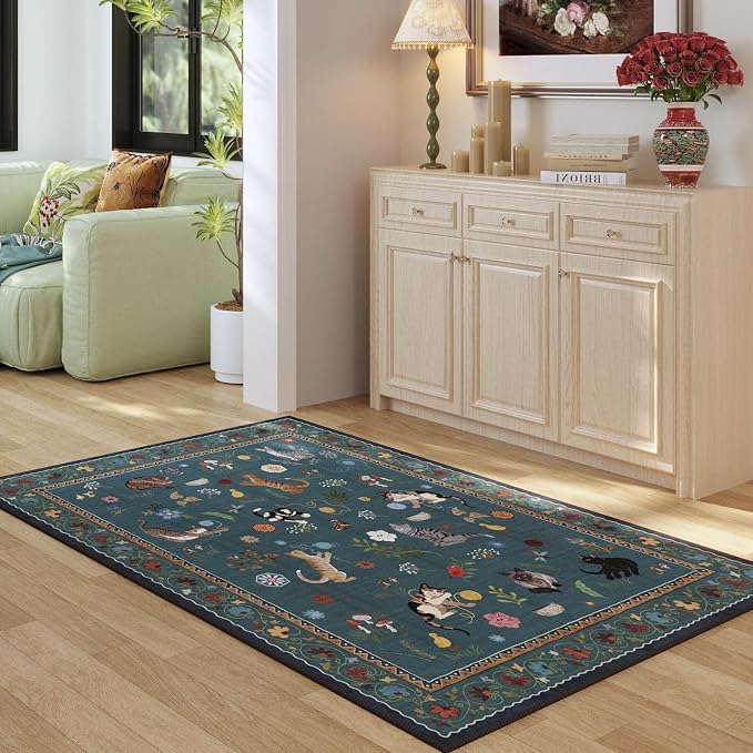 Rugcomf Bedroom Rug 3x5 Rug Washable Area Rug Non Slip Low Pile Boho Floral - Image 4