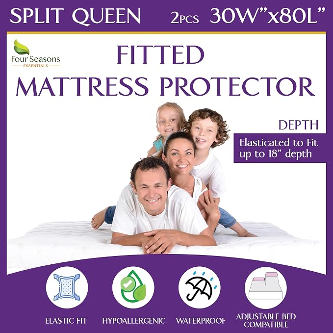 Split Queen Waterproof Mattress Protector 30" x 80" by FourSeasonsEssentials