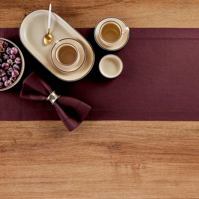 Solino Home Linen Burgundy Table Runner 90 Inches Long - Image 3