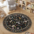 Rugcomf Round Rug 4ft Washable Circle Rug Non Slip Low Pile Boho Floral Animal by Rugcomf