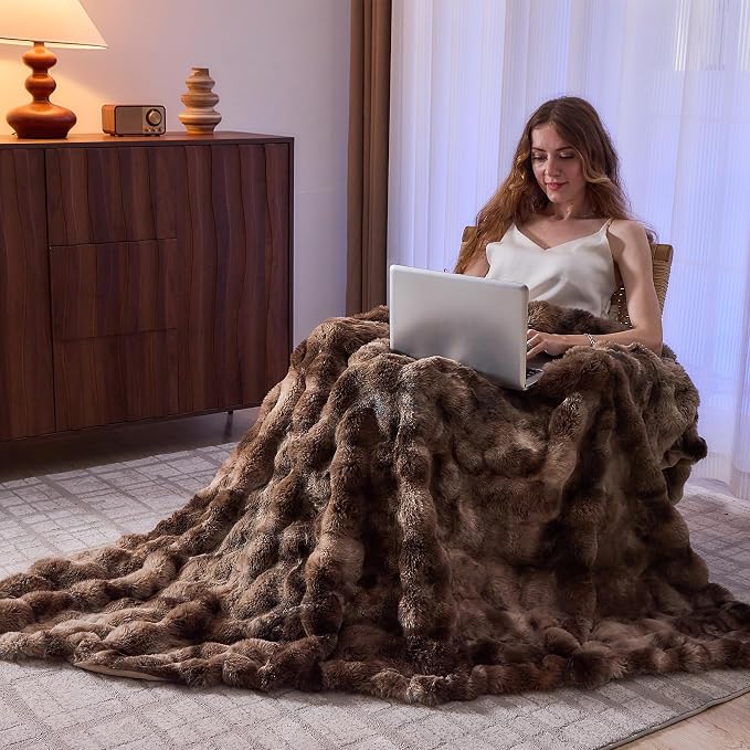 Lotus Karen Faux Fur Throw Blanket Tie-Dye Dark Coffee - Image 6