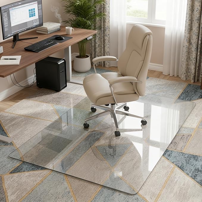 Antok Tempered Glass Chair Mat, Heavy Duty 0.2" Desk Chair Mat by AntokMirror