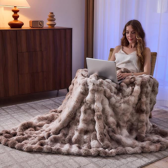 Lotus Karen Faux Fur Throw Blanket Tie-Dye Beige - Image 5