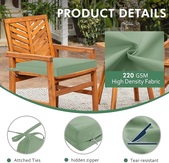 Outdoor Chair Cushions Set of 2: Waterproof & Fade Resistant Deep Seat Cushion - Image 4