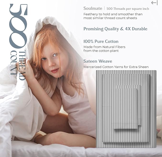 Mayfair Linen 100% Cotton Striped Sheets Split King Size Bed Set - Image 6