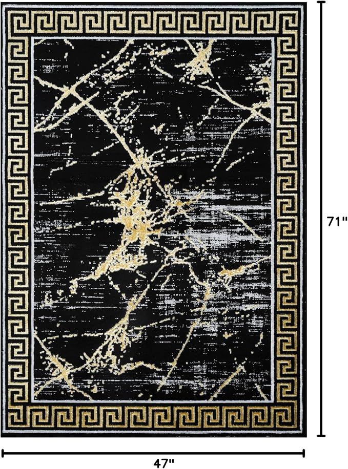 GLORY RUGS Area Rugs Marble 4x5 Black Gold Carpet Modern Abstract Rug Living - Image 2