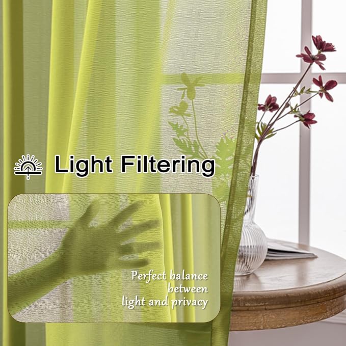 MAIHER Sage Pleated Sheer Curtains 102 Inches Long - Image 3