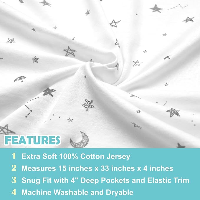American Baby Company 15" x 33" Fitted Bassinet Sheet, Printed 100% Natural - Image 2