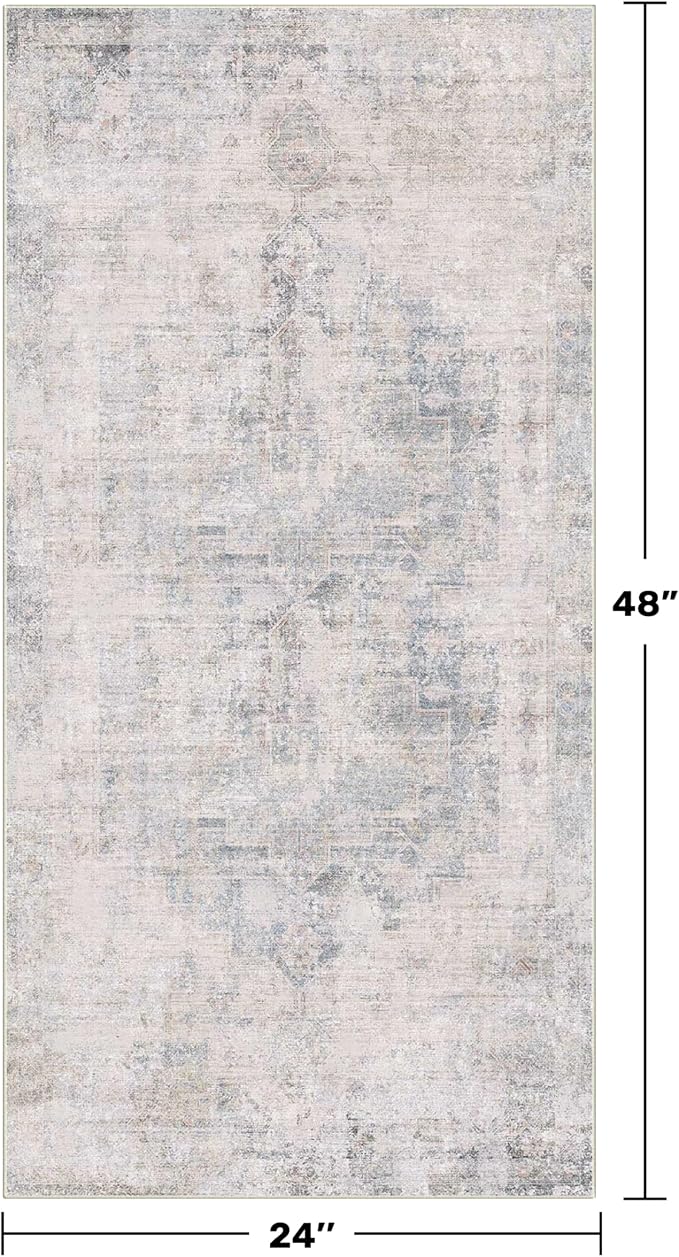 Light Blue 2x4 Runner Rug for Entryway Indoor, Kitchen Floor Waterproof - Image 2