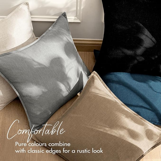 EMEMA Decorative Linen Throw Pillow Covers 20x20 Inch Black Boho Farmhouse - Image 2