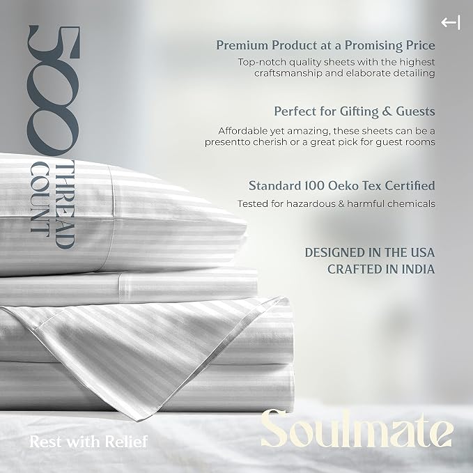 Mayfair Linen 100% Cotton Striped Sheets Queen Size Bed Set - Image 7