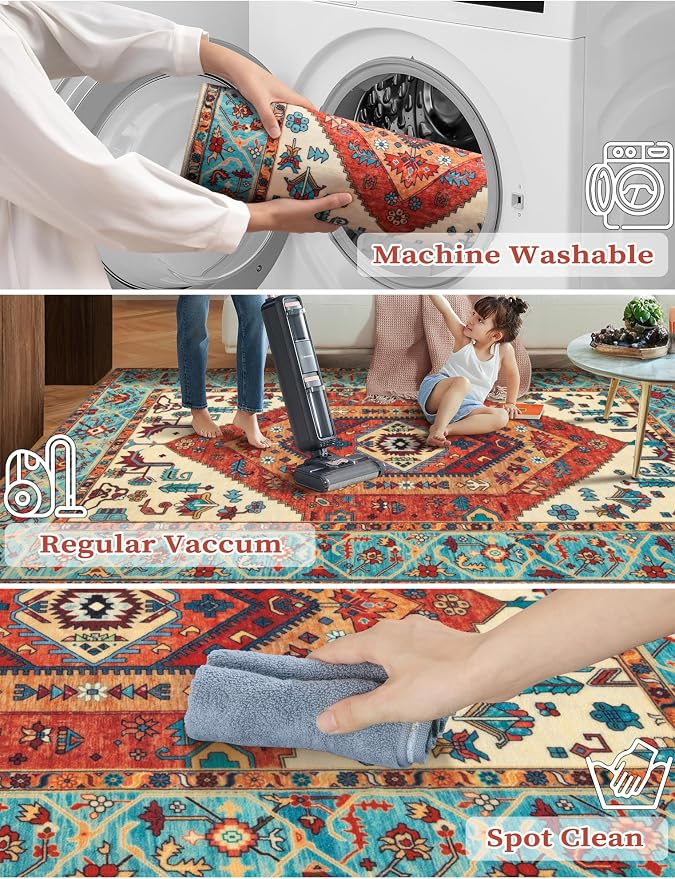 SERISSA Runner Rug for Hallways, Extra Long Boho Rug Ultra Soft Vintage Orange - Image 3