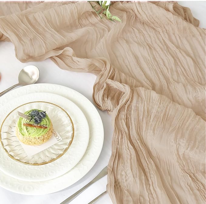 IVAPUPU 1 Pcs Cheesecloth Table Runner - 10ft Nude Boho Gauze Cheese Cloth - Image 2