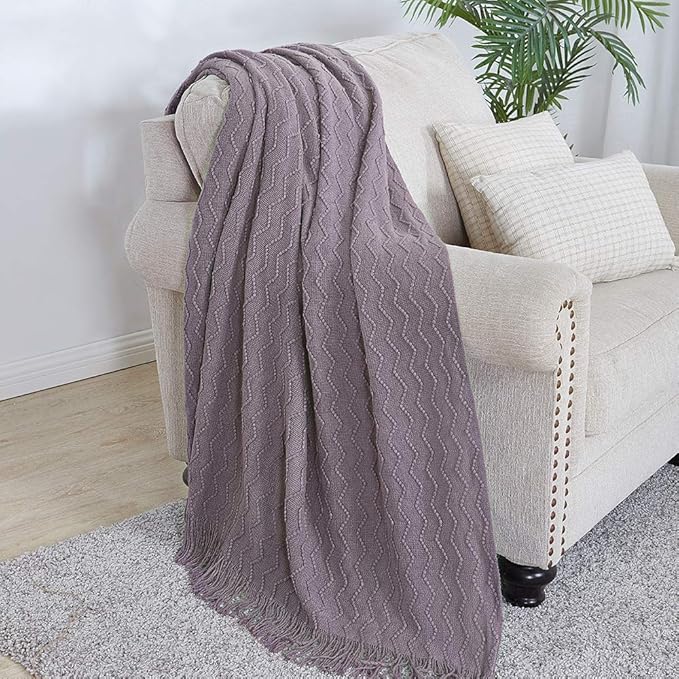 BOURINA Dark Lavender Throw Blanket 50 x90 Inches Textured Solid Soft Sofa - Image 3