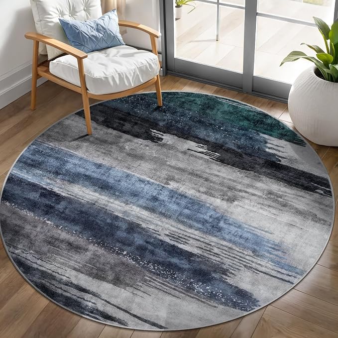 Ciicool 4ft Round Washable Rug, Modern Abstract Circle Rugs, Non-Slip Thin by CIICOOLHomeDeco